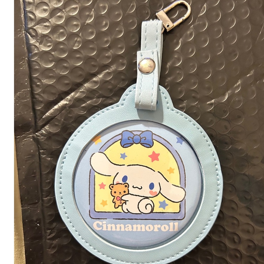 Sanrio Cinnamoroll Light Blue Faux Leather Round Bag Charm and Pin Set Kawaii